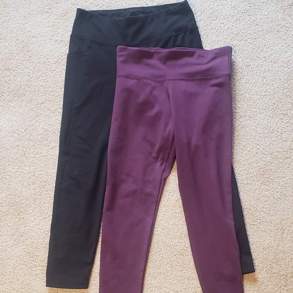 TWO pair - Women's High Waisted Cropped Leggings